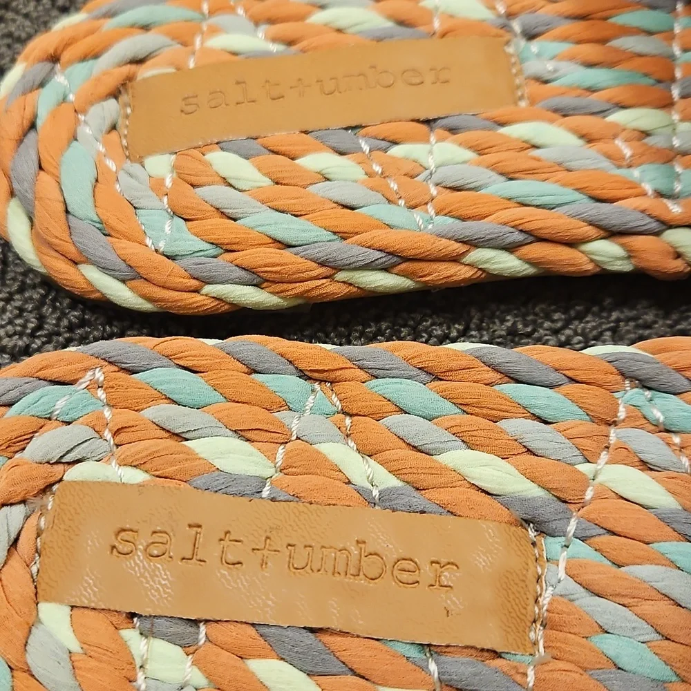 Anthropologie Multicolor Braided Slide Sandals - Coral, Blue, Yellow